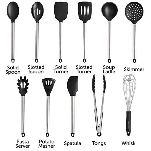 Home Hero 11 Silicone Cooking Utensils Kitchen Utensil Set - Stainless Steel Silicone Kitchen Utensils Set - Silicone Utensil Set Spatula Set - Silicone Utensils Cooking Utensil Set Salad Tongs