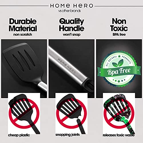 Home Hero 11 Silicone Cooking Utensils Kitchen Utensil Set - Stainless Steel Silicone Kitchen Utensils Set - Silicone Utensil Set Spatula Set - Silicone Utensils Cooking Utensil Set Salad Tongs