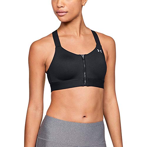 Under Armour Women's Front Zip Sports Bra: Black/Metallic Silver