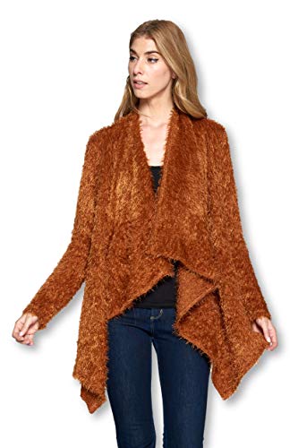 RENEEC. Women's Open Front Long Sleeve Faux Fur Fashion Cardigan Sweater (X-Large, Rust)