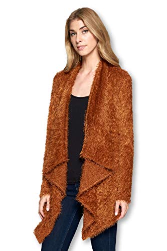 RENEEC. Women's Open Front Long Sleeve Faux Fur Fashion Cardigan Sweater (X-Large, Rust)