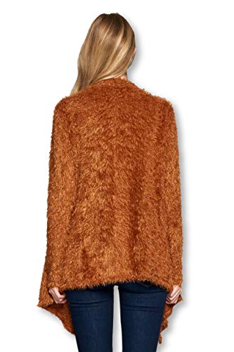 RENEEC. Women's Open Front Long Sleeve Faux Fur Fashion Cardigan Sweater (X-Large, Rust)