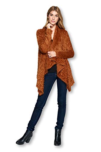 RENEEC. Women's Open Front Long Sleeve Faux Fur Fashion Cardigan Sweater (X-Large, Rust)