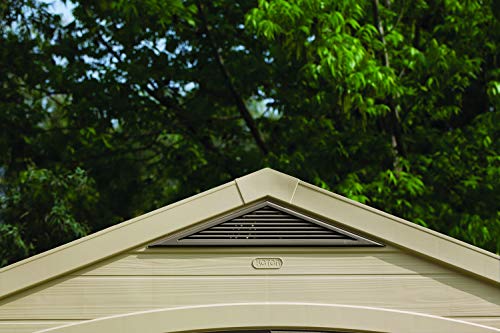 KETER Factor 8x8 Foot Large Resin Outdoor Shed with Floor for Patio Furniture, Lawn Mower, and Bike Storage, Taupe & Brown