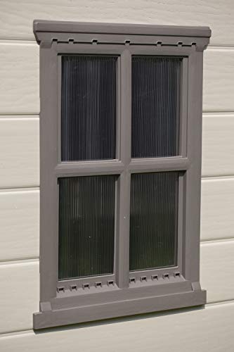 KETER Factor 8x8 Foot Large Resin Outdoor Shed with Floor for Patio Furniture, Lawn Mower, and Bike Storage, Taupe & Brown