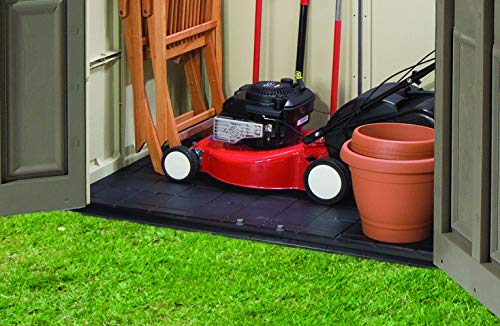 KETER Factor 8x8 Foot Large Resin Outdoor Shed with Floor for Patio Furniture, Lawn Mower, and Bike Storage, Taupe & Brown