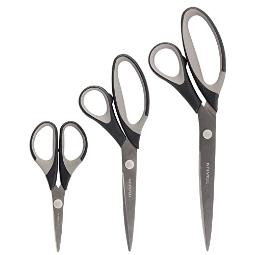 BambooMN Super Sharp Titanium Scissors 3-Pack Set for Sewing, Arts, Crafts - Assorted Sizes