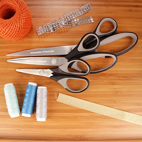 BambooMN Super Sharp Titanium Scissors 3-Pack Set for Sewing, Arts, Crafts - Assorted Sizes