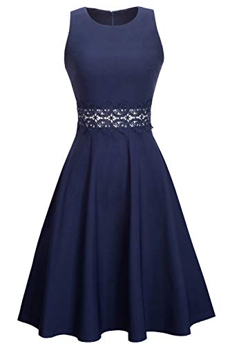HOMEYEE Women's Sleeveless Cocktail A-Line Embroidery Party Summer Dress A079 (8, Dark Blue)