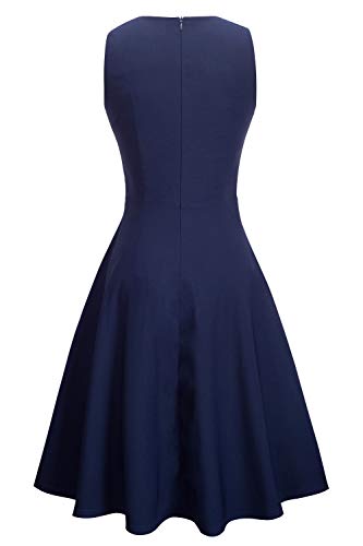 HOMEYEE Women's Sleeveless Cocktail A-Line Embroidery Party Summer Dress A079 (8, Dark Blue)