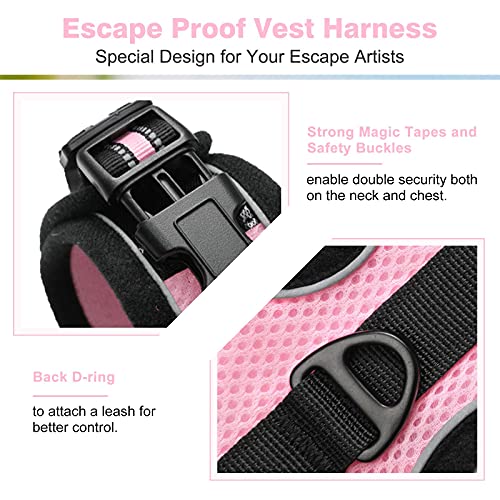 rabbitgoo Cat Harness and Leash for Walking, Escape-Proof No Choke Reflective Vest Harnesses for Small Cats, Kitten Harness with Magic Tapes and Double Clips for Kitty Safety Outdoor Activity, Pink, M
