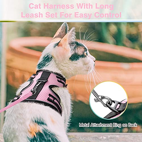 rabbitgoo Cat Harness and Leash for Walking, Escape-Proof No Choke Reflective Vest Harnesses for Small Cats, Kitten Harness with Magic Tapes and Double Clips for Kitty Safety Outdoor Activity, Pink, M