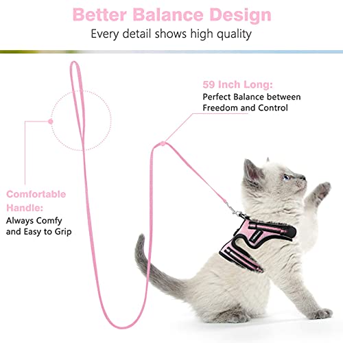 rabbitgoo Cat Harness and Leash for Walking, Escape-Proof No Choke Reflective Vest Harnesses for Small Cats, Kitten Harness with Magic Tapes and Double Clips for Kitty Safety Outdoor Activity, Pink, M