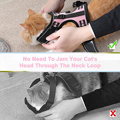rabbitgoo Cat Harness and Leash for Walking, Escape-Proof No Choke Reflective Vest Harnesses for Small Cats, Kitten Harness with Magic Tapes and Double Clips for Kitty Safety Outdoor Activity, Pink, M
