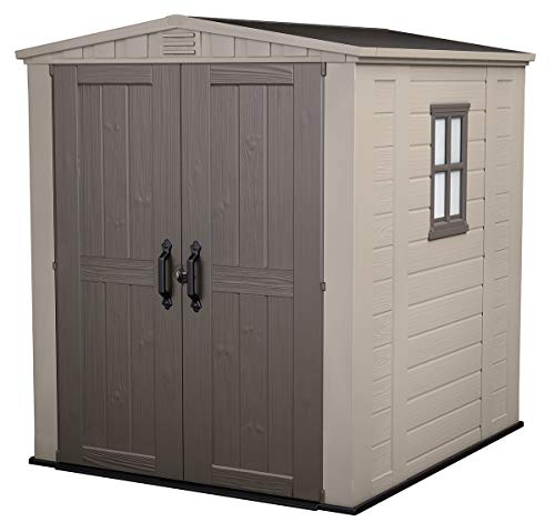 Keter Factor 6x6 Large Resin Outdoor Shed for Patio Furniture, Lawn Mower, and Bike Storage, Beige/Brown