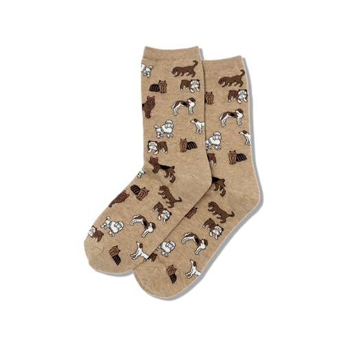 Hot Sox Women's Lovers Novelty Fashion Casual Crew Socks, Dogs (Hemp Heather), Shoe Size: 4-10