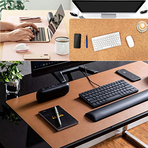 Aothia Desk Pad: Cork & Leather, Dual-sided Mouse Pad