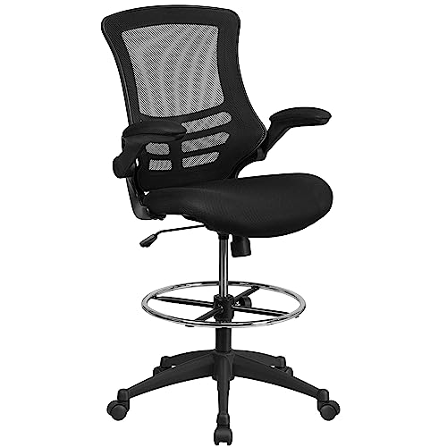 Kelista Mid-Back Black Mesh Drafting Chair with Adjustable Features