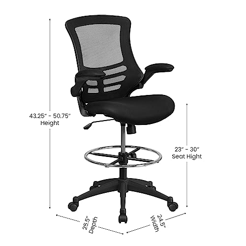 Kelista Mid-Back Black Mesh Drafting Chair with Adjustable Features