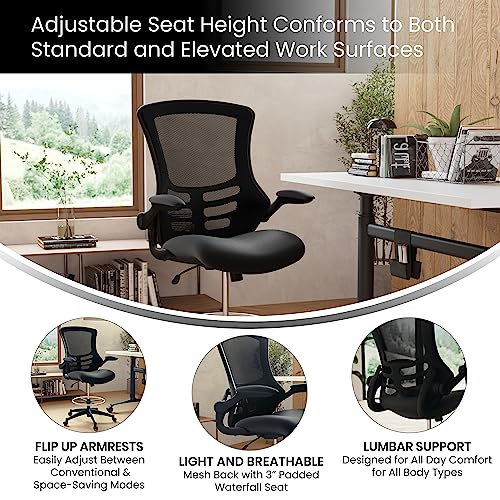 Kelista Mid-Back Black Mesh Drafting Chair with Adjustable Features
