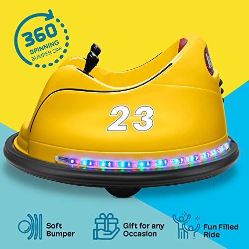 Kidzone Race #00-99 Kid Ride-on Bumper Car 6V Electric Power Remote Control 360 Degree Spinning Toy ASTM-Certified, Yellow