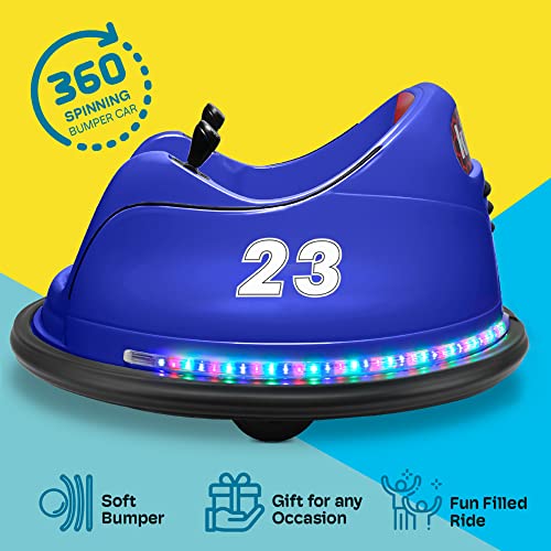 Kidzone DIY Race #00-99 6V Kids Toy Electric Ride On Bumper Car Vehicle Remote Control 360 Spin ASTM-Certified Dark Blue