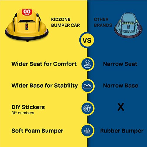 Kidzone Race #00-99 Kid Ride-on Bumper Car 6V Electric Power Remote Control 360 Degree Spinning Toy ASTM-Certified, Yellow