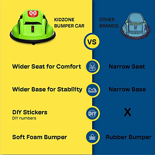 Kidzone DIY Race #00-99 6V Kids Toy Electric Ride On Bumper Car Vehicle Remote Control 360 Spin ASTM-Certified, Green