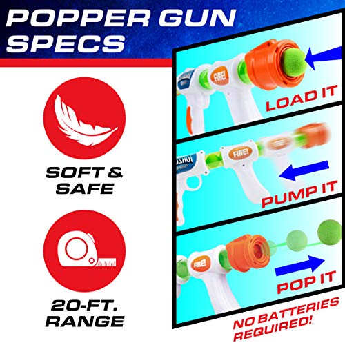 USA Toyz Astroshot Gemini Shooting Game - 2pk Foam Ball Popper Air Toy Guns and Standing Shooting Target, 2-Player Toy Guns for Kids with 24 Foam Balls