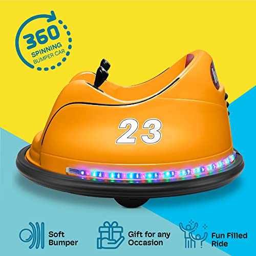Kidzone DIY Race #00-99 6V Kids Toy Electric Ride On Bumper Car Vehicle Remote Control 360 Spin ASTM-Certified, Orange