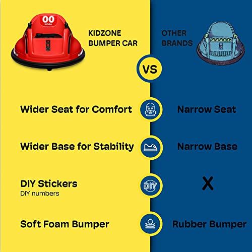 Kidzone DIY Race #00-99 6V Kids Toy Electric Red Ride On Bumper Car Vehicle Remote Control 360 Spin ASTM-Certified