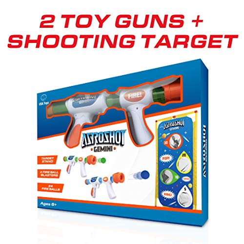 USA Toyz Astroshot Gemini Shooting Game - 2pk Foam Ball Popper Air Toy Guns and Standing Shooting Target, 2-Player Toy Guns for Kids with 24 Foam Balls