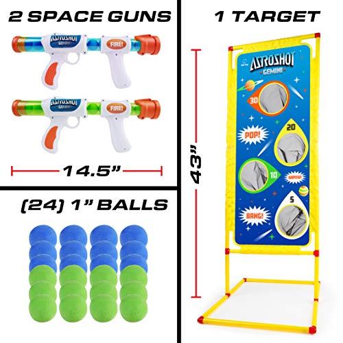 USA Toyz Astroshot Gemini Shooting Game - 2pk Foam Ball Popper Air Toy Guns and Standing Shooting Target, 2-Player Toy Guns for Kids with 24 Foam Balls
