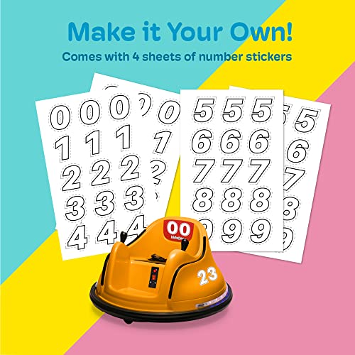 Kidzone DIY Race #00-99 6V Kids Toy Electric Ride On Bumper Car Vehicle Remote Control 360 Spin ASTM-Certified, Orange