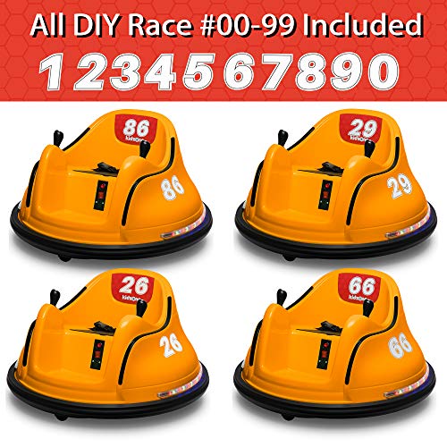 Kidzone DIY Race #00-99 6V Kids Toy Electric Ride On Bumper Car Vehicle Remote Control 360 Spin ASTM-Certified, Orange