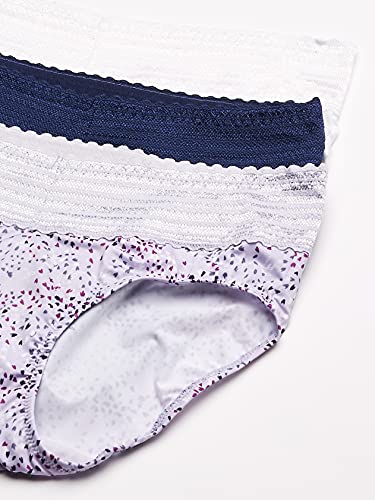 Warner's Women's Blissful Benefits No Muffin Top 3 Pack Hipster Panties, Navy Ink/White/Lilac Petals Print, 2XL