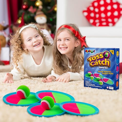 Toss and Catch Ball Game Outdoor Game for Kids Backyard Games Beach Game for Kids Children's Day Gift (Upgraded) (4 Paddles 4 Balls)