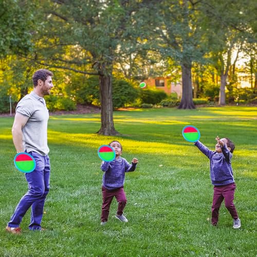 Toss and Catch Ball Game Outdoor Game for Kids Backyard Games Beach Game for Kids Children's Day Gift (Upgraded) (4 Paddles 4 Balls)