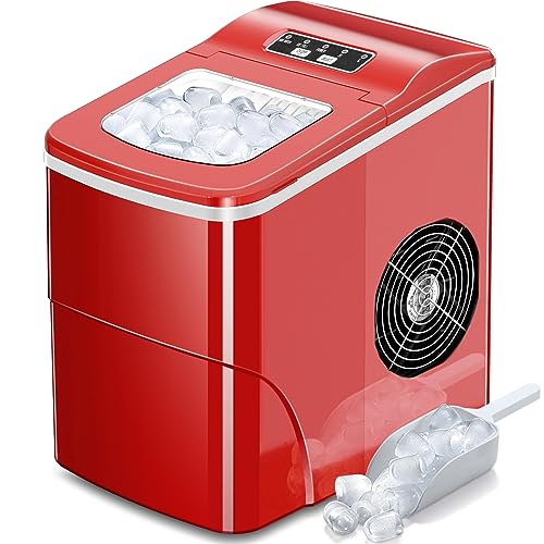 AGLUCKY Portable Ice Maker, Red - 26.5lbs/24hrs, 9 Cubes