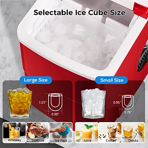 AGLUCKY Portable Ice Maker, Red - 26.5lbs/24hrs, 9 Cubes