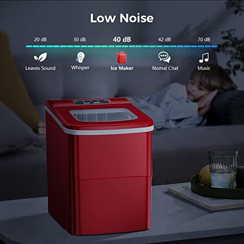 AGLUCKY Portable Ice Maker, Red - 26.5lbs/24hrs, 9 Cubes