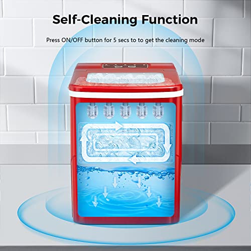AGLUCKY Portable Ice Maker, Red - 26.5lbs/24hrs, 9 Cubes