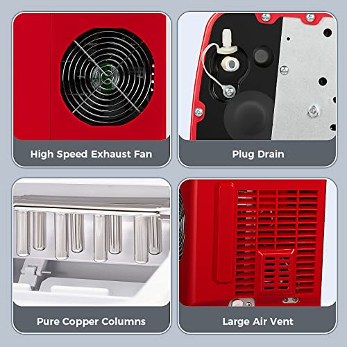 AGLUCKY Portable Ice Maker, Red - 26.5lbs/24hrs, 9 Cubes