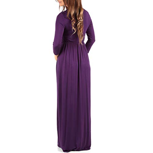 Maternity V-Neck Dress with Ruched Waist - Eggplant
