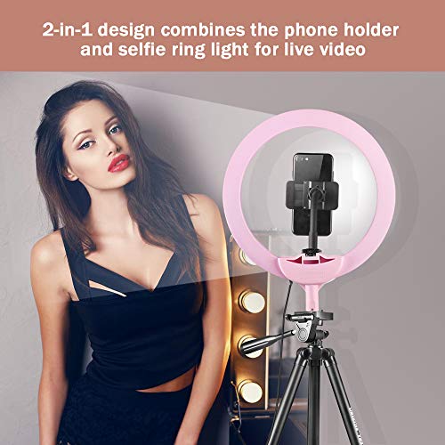 UBeesize 10" Selfie Ring Light with 50" Extendable Tripod Stand & Flexible Phone Holder for Live Stream/Makeup, Mini Desktop Led Camera Ringlight for YouTube Video