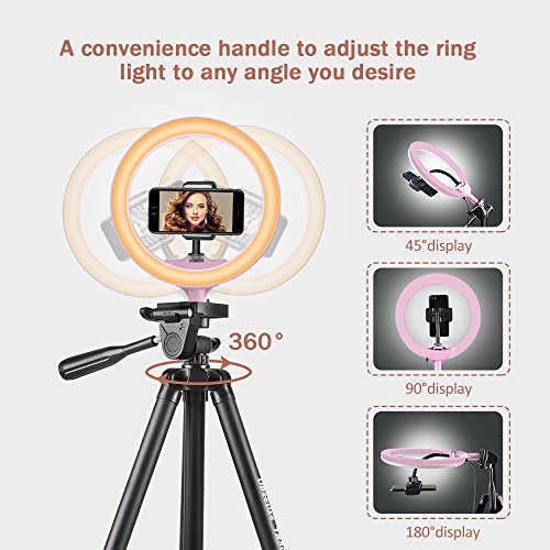 UBeesize 10" Selfie Ring Light with 50" Extendable Tripod Stand & Flexible Phone Holder for Live Stream/Makeup, Mini Desktop Led Camera Ringlight for YouTube Video