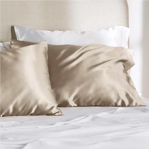 Bedsure Satin King Size Pillow Cases Set of 2 , Taupe, 20x40 inches - Pillowcase for Hair and Skin - Satin Pillow Covers with Envelope Closure