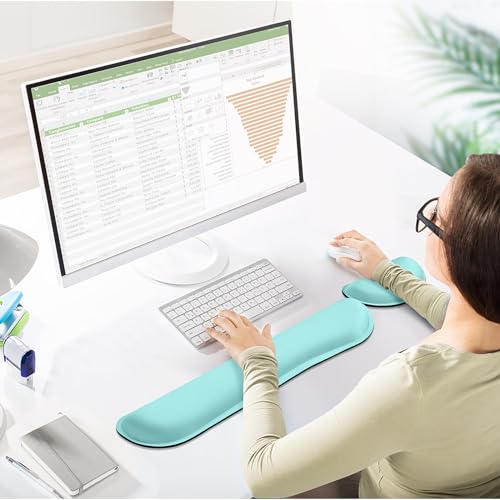 Gimars Superfine Fiber Widen Memory Foam Set Nonslip Mouse Pad Wrist Support & Keyboard Wrist Rest Support for Office, Computer, Laptop & Mac & Comfortable & Lightweight for Easy Typing & Pain Relief