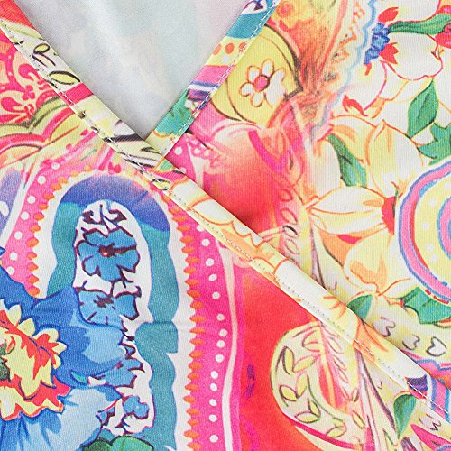 Afibi Womens Bohemian 3/4 Sleeve Faux Wrap Maxi Dress with Belt (X-Large, Design 4)