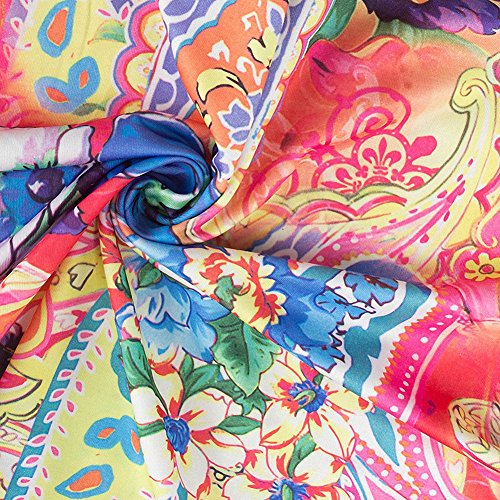 Afibi Womens Bohemian 3/4 Sleeve Faux Wrap Maxi Dress with Belt (X-Large, Design 4)